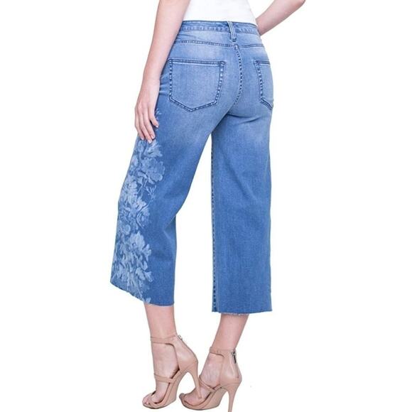 Liverpool Alison crop floral boho wide leg Melbourne light wash jeans size 31 Ne - Picture 2 of 9